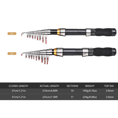 Vara de pesca Telescópica  Combo Kit Completo, Fibra De Carbono , 2.1m, 2.3 m