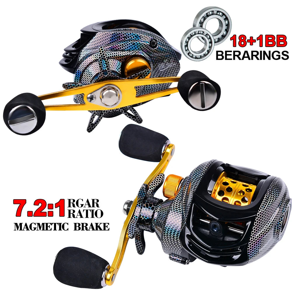 Carretilha Proberos Baitcast Laser, Capa de  Carbono,  3 + 1 Rolamentos , 200g, 7.2:1