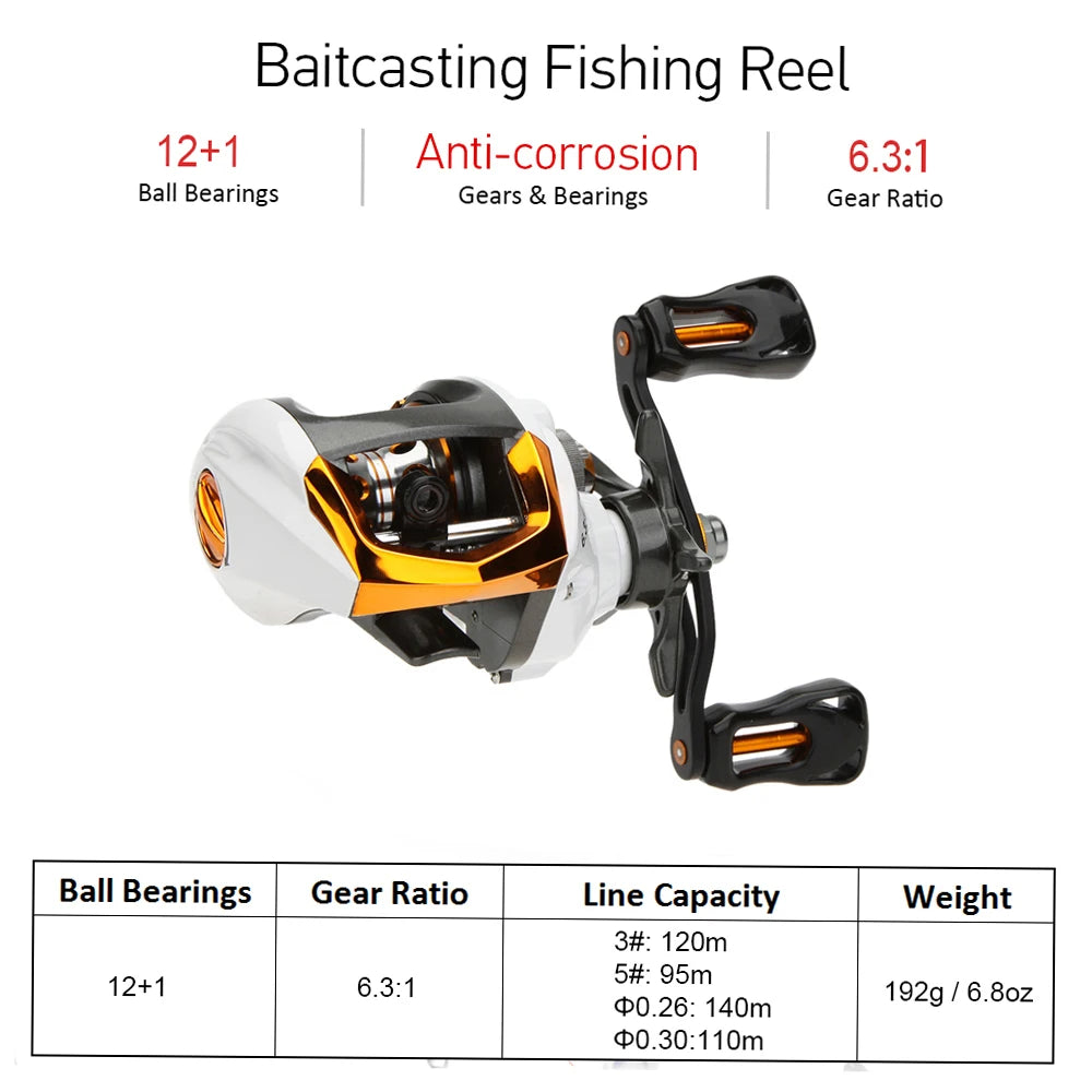 Carretilha Lixada-High Speed Fishing Reel com sistema de freio magnético, rolamentos de esferas, Baitcasting Reel, Fly Wheel, 12 + 1