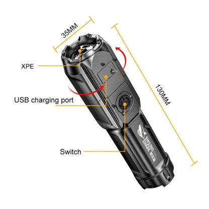 Poderosa lanterna led recarregável usb 18650 zoom à prova d´água100000 lumens led