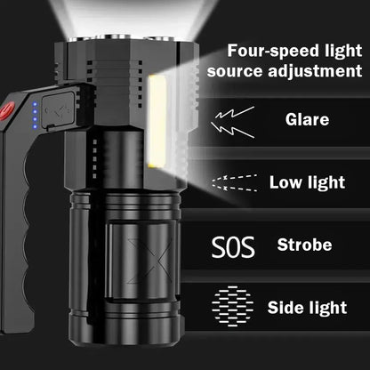 Lanterna LED recarregável USB portátil, impermeável