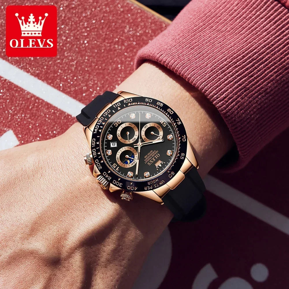 OLEVS Relógio Quartz , a prova d´agua, Pulseira De Silicone, Cronógrafo Luminoso