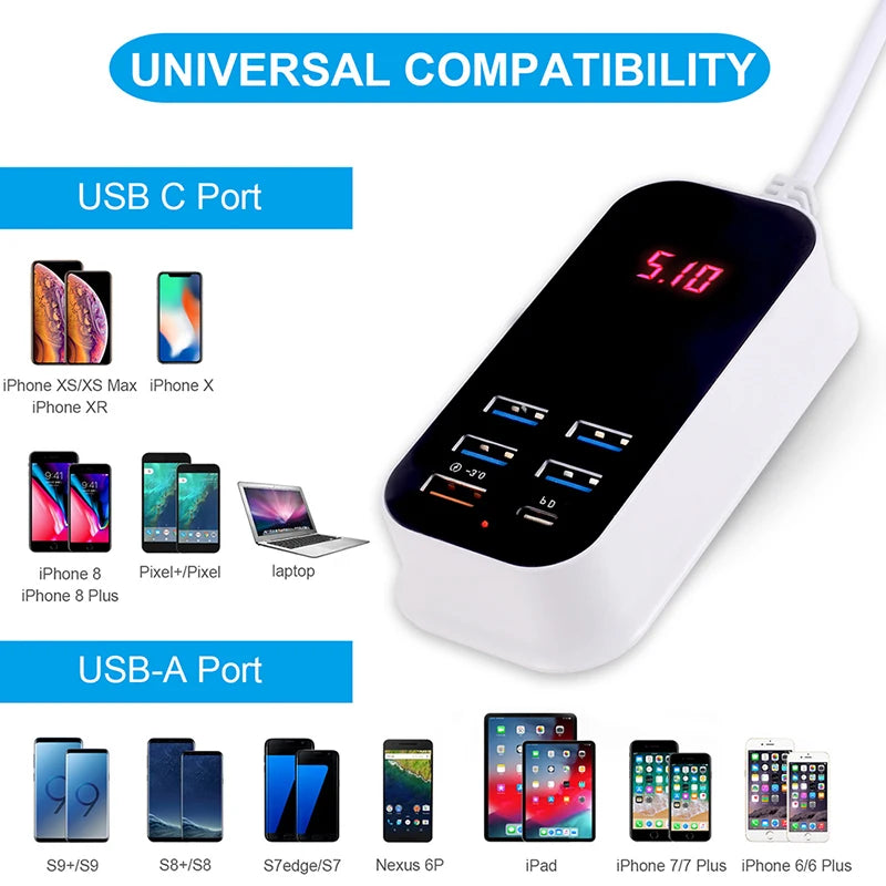 Carregador USB múltiplo para celular, PD 30W, tipo C,  carregador 3.0