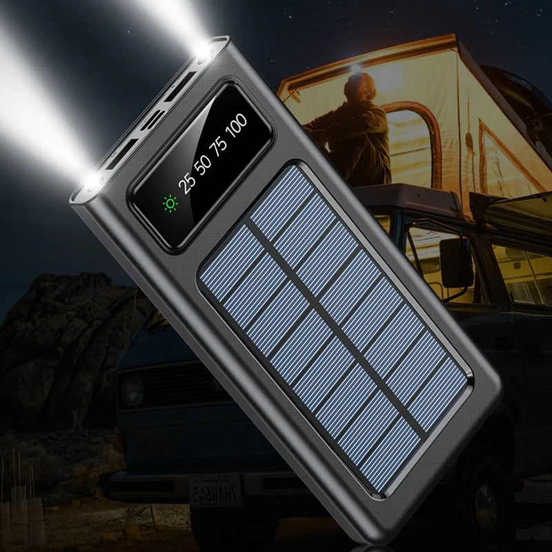 Carregador de celular , a base de energia solar, bateria externa com luz LED, 200000mAh