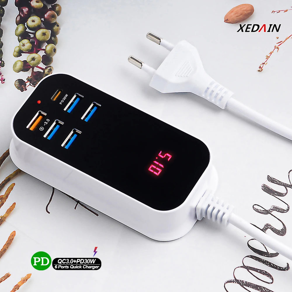 Carregador USB múltiplo para celular, PD 30W, tipo C,  carregador 3.0