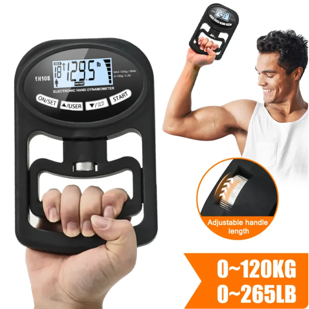 Dinamômetro Digital, Medidor Grip força, USB, tela LCD, 265lbs, 120kg